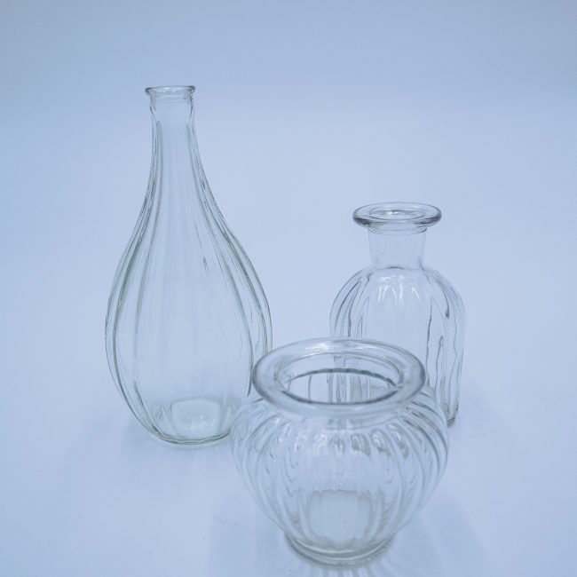 Riffelvasen Glas verschiedene Größen mieten Dekoverleih Hochzeitsdeko